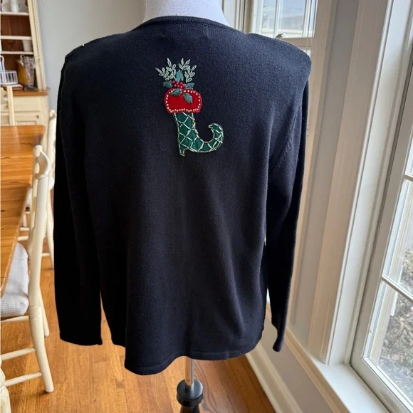 Heirloom Collectibles Y2K Black Zip Up Christmas Cardigan Sweater Ugly Sweater M - Picture 4 of 12